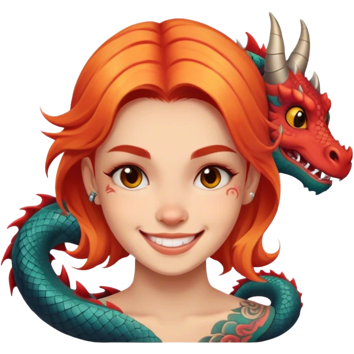 smiling girl with a dragon face tattoo emoji