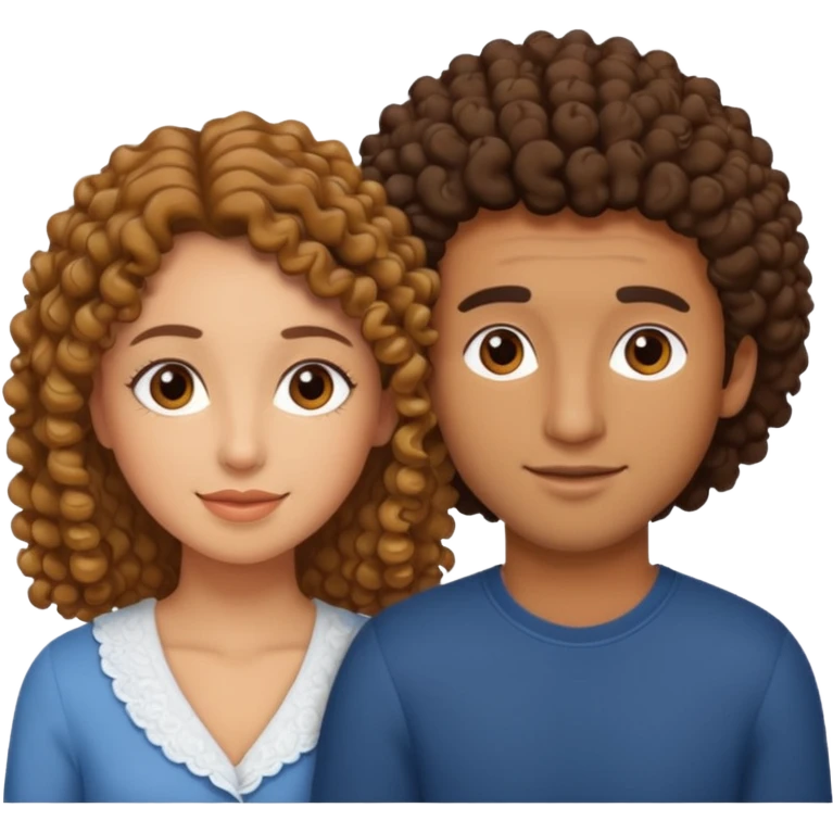 married curly girl & straight hair brown guy emoji