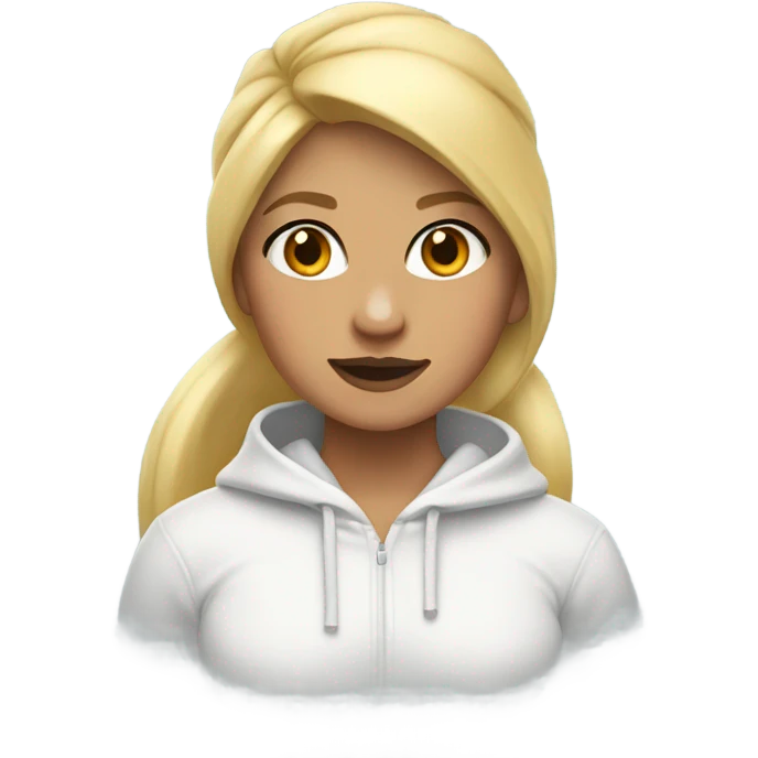 Girl with blonde ponytail with white fox hoodie emoji