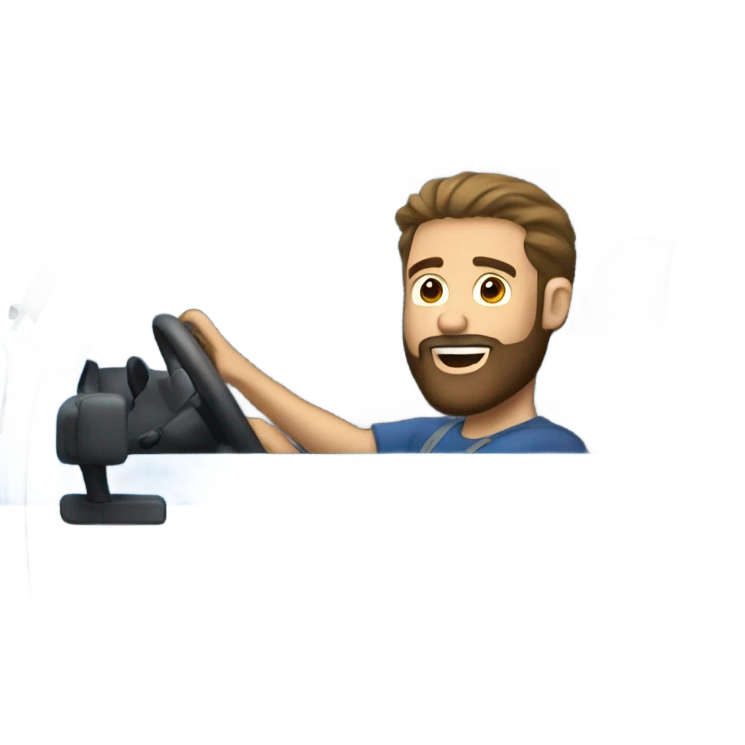 Man with beard driving blue Jeep emoji