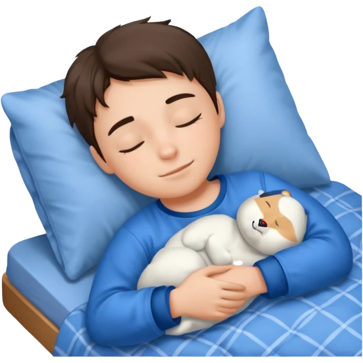 middle school student in pajamas, tucked in bed, sleeping soundly, gentle smile emoji