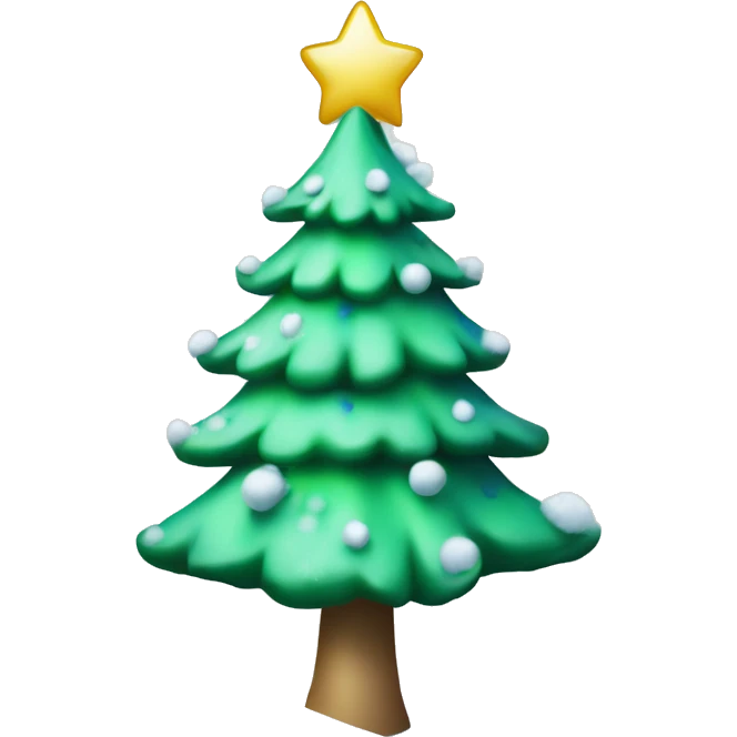 Light colored green Christmas tree with snow on the edges and blue ornaments  emoji
