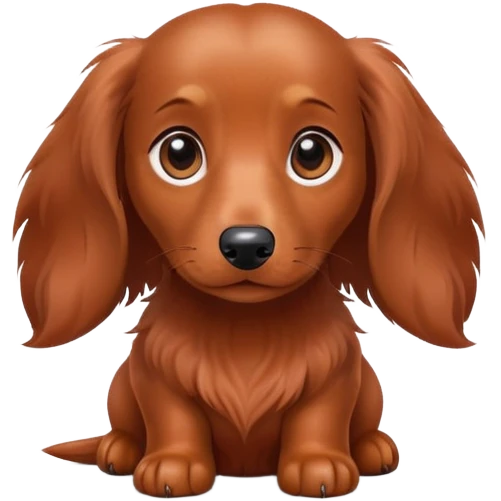 Reddish brown (copper) colored young miniature long haired dachsund dog emoji