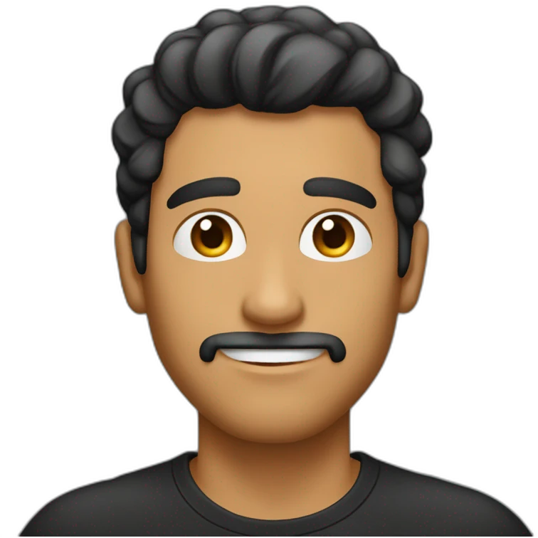 Hombre con el pelo corto negro y peinado hacia el lado derecho, sin barba y sin gafas emoji