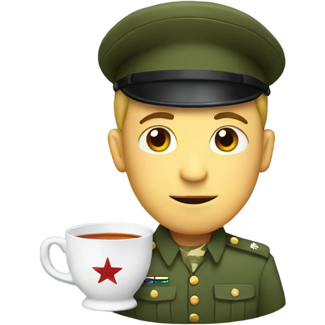 A Military man sitting inside a cup of tea emoji