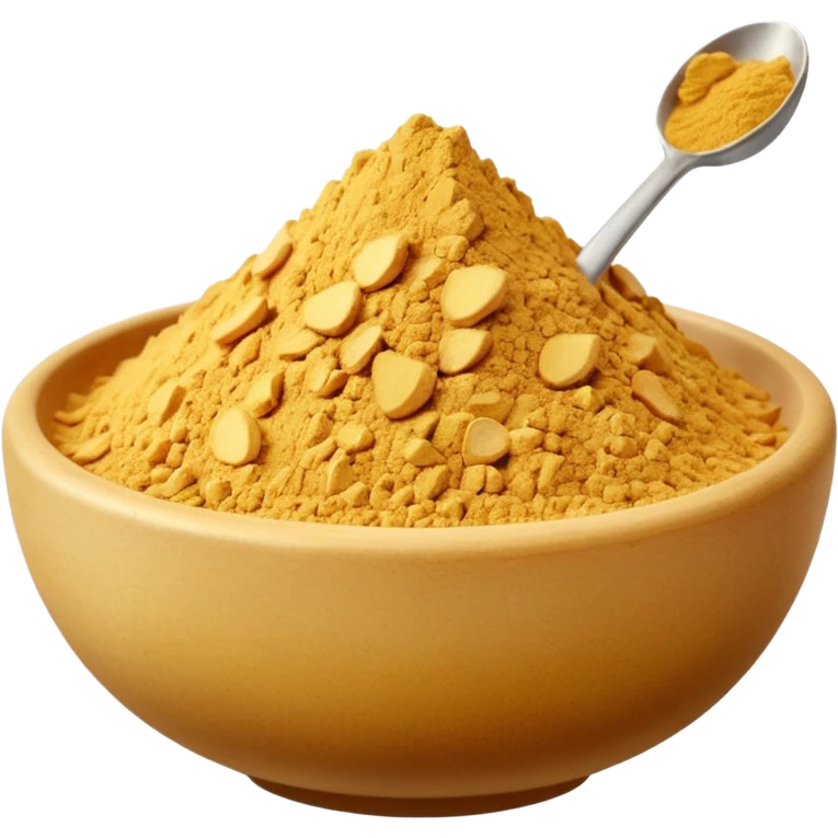 realistic ground ginger, mound or scatter, fine pale golden-beige powder, smooth dry texture, irregular shape with soft ridges or peak, warm vibrant color, no spoon, bowl, container, or faces, clean 3D rendering, soft lighting, transparent background, emoji scale emoji