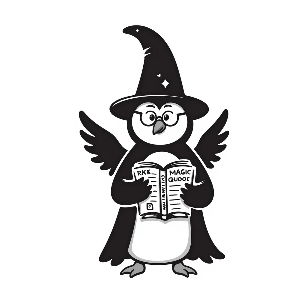 penguin wizard with magic book emoji