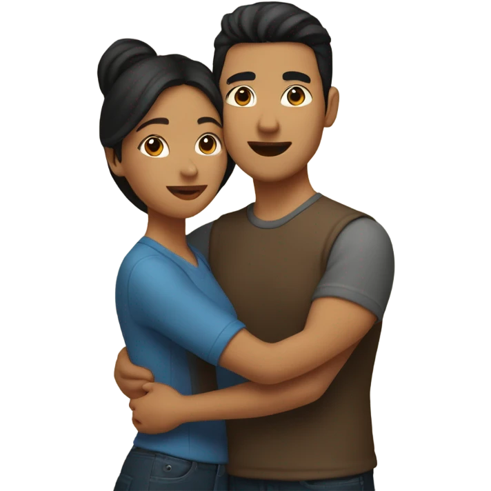 A brown colored woman and an asian men hugging togethef emoji