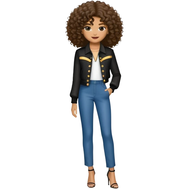 Zendaya with curly hair and stylish outfit emoji