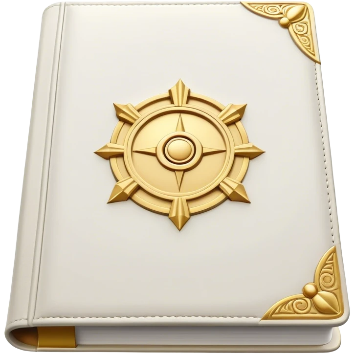 A white leather book with golden accents, smooth and polished, embossed with a symbol of six pillars,, radiating strength, confidence, and the power of self-worth.  emoji