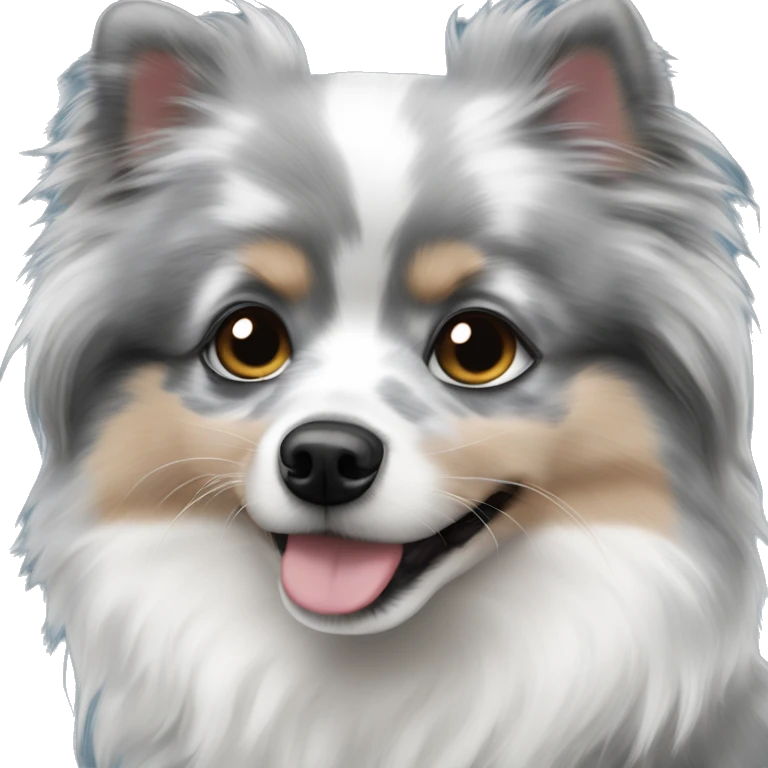 Blue Merle Pomeranian with blue eyes that just happens to have gray and black spots only emoji
