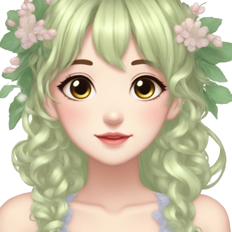 Cute gorgeous pretty attractive anime lady beautiful hair with gorgeous dress fairycore cottagecore pastelcore detailed high quality trending VOGUE aesthetic emoji