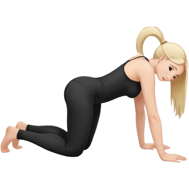 a young woman on all fours, head on the floor, arched back and ass up. emoji