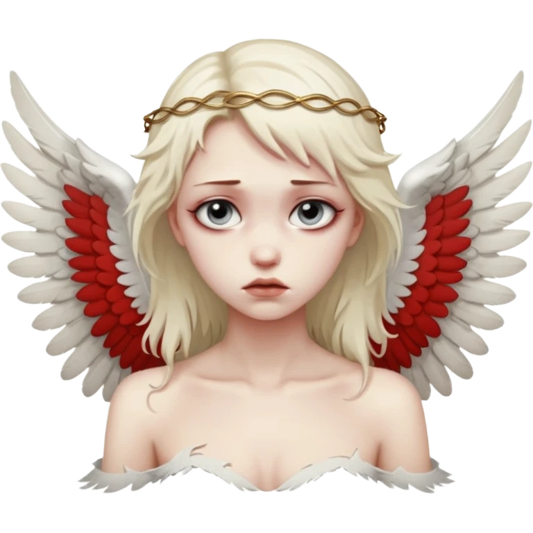 Female angel with torn wings, exposed collarbones, sorrow and lust intertwined emoji