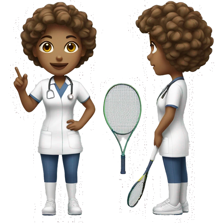 White female nurse playing tennis with brown short curly hair  emoji