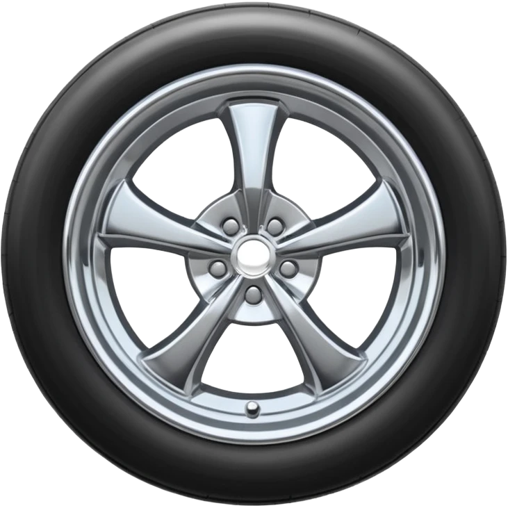 A chrome car wheel emoji, polished silver metal rim, smooth circular shape, minimal futuristic design, soft reflections, iOS emoji style, centered on white background, ultra clean look emoji