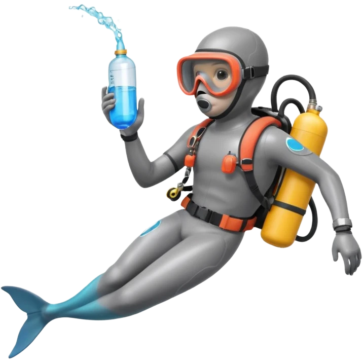 A brave dolphin in diver mask and oxygen tank on its back, exploring coral

 emoji