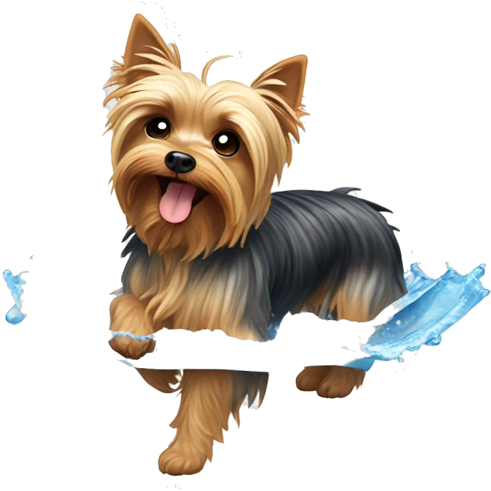 playful Yorkshire Terrier cooling off vigorously emoji