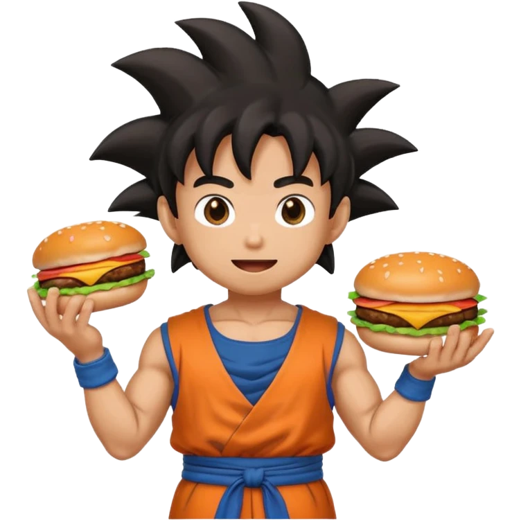 Goku holding a patty in his hands, cute emoji style emoji