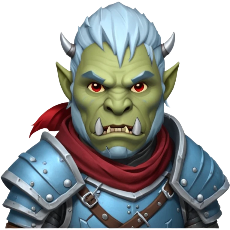 
Fantasy Christmas orc legion soldier icon, iron tundra army theme, heavy winter armor, disciplined brutal look, icy blue steel armor with deep crimson accents, frozen metal texture, cold winter atmosphere, male variant emoji