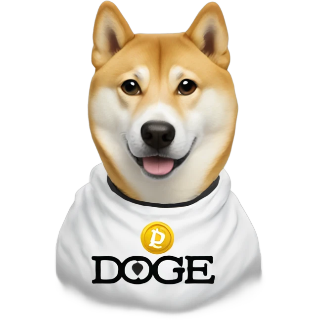 Doge wearing a shirt that says doge coin is doge ￼ emoji
