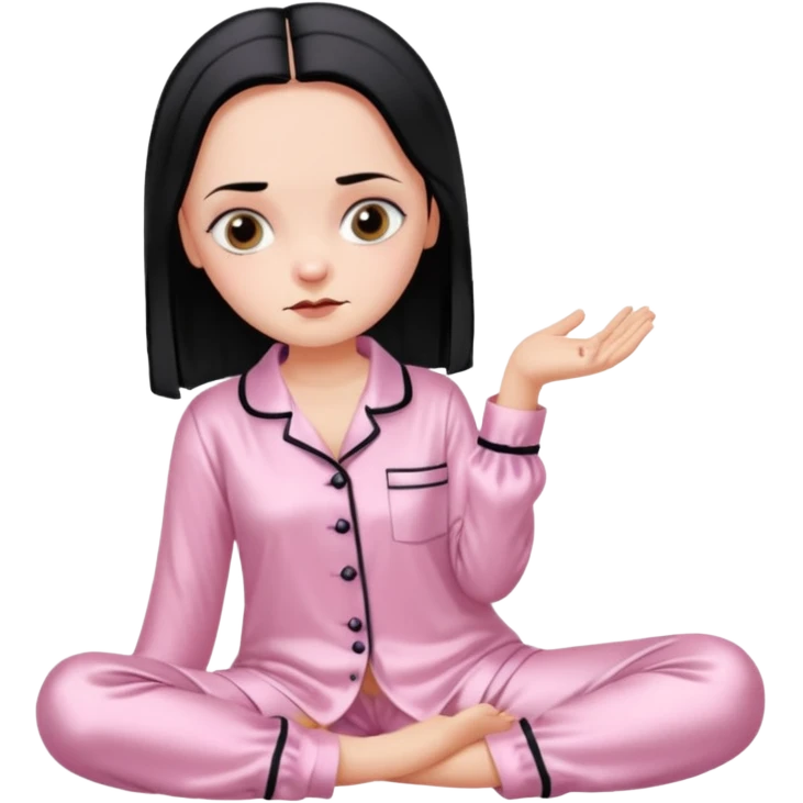 Full moon Wednesday Addams in a Light pink silk pyjamas set emoji