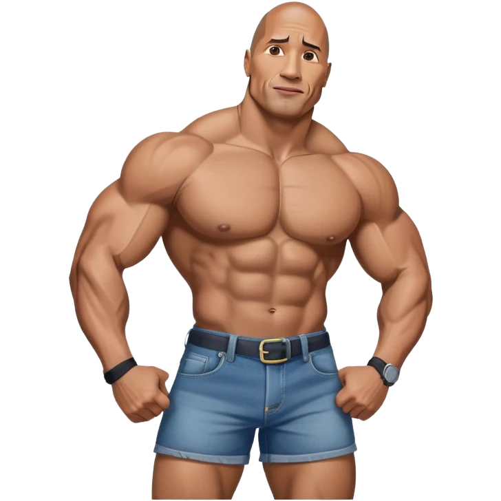 Dwayne the rock Johnson flexing in denim booty shorts emoji