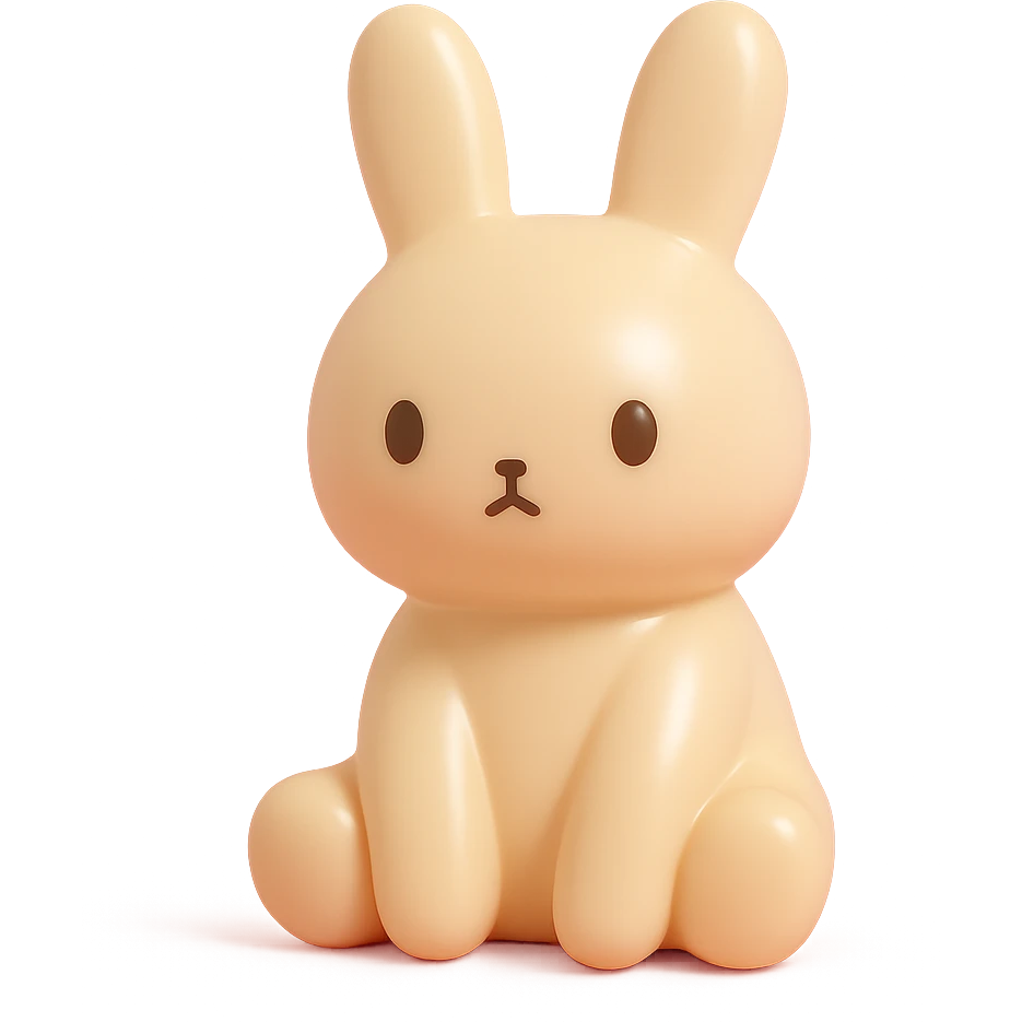milk tea bunny sitting still with blank stare, vinyl figure style emoji