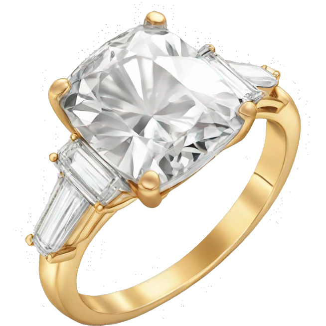 Gold elongated cushion cut diamond ring with side stones emoji