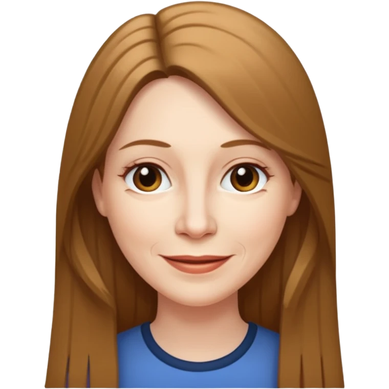 50 yr old white woman pale long brown hair small smile, straight hair emoji