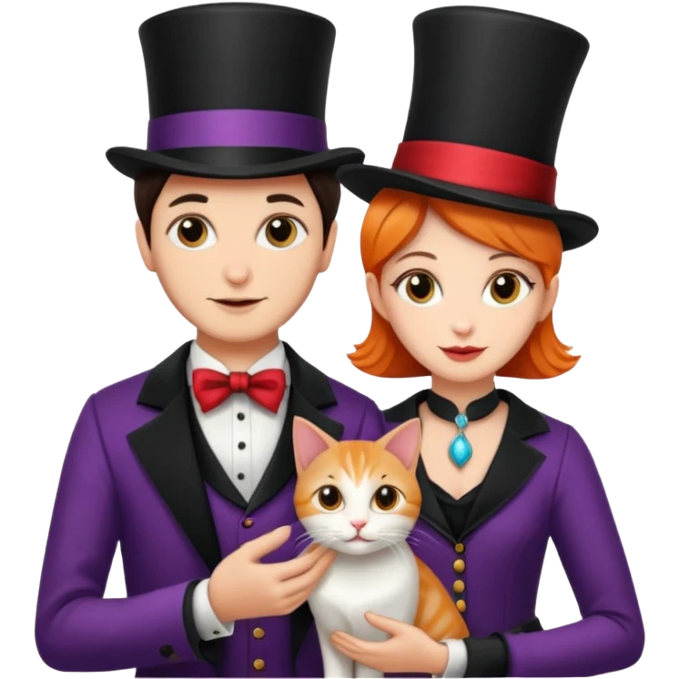 magician couple and their pet cat emoji