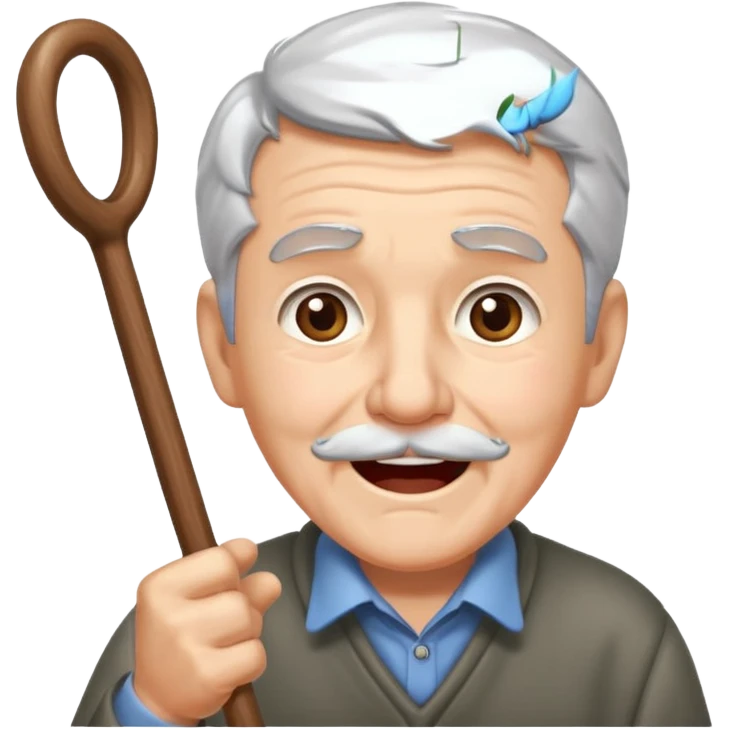 A grey-hair grandpa fan with cane in hand, cheer loudly with youthful spirit. emoji