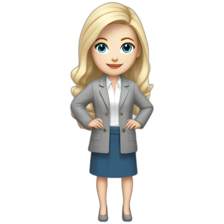 pale skin woman interior designer with cold blonde middle length hair, blue eyes, White blouse, Gray oversize jacket, Gray skirt holding a color palette in the hands emoji