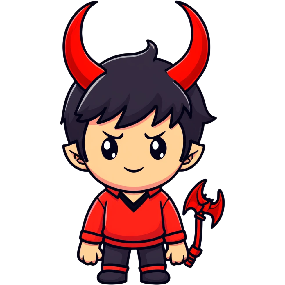 Cool anime devil boy with black hair and red horns emoji