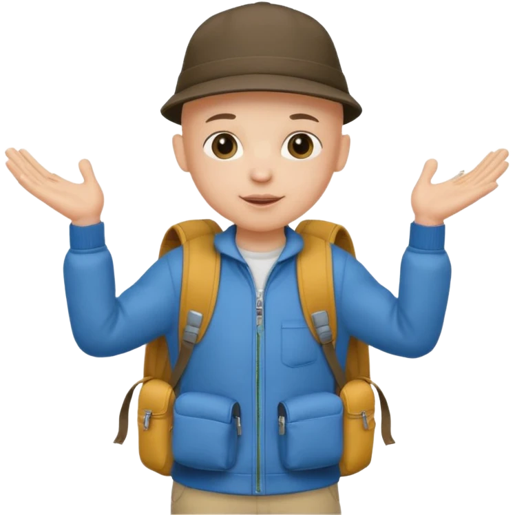 bald kid with hat doing t pose holding backpack emoji