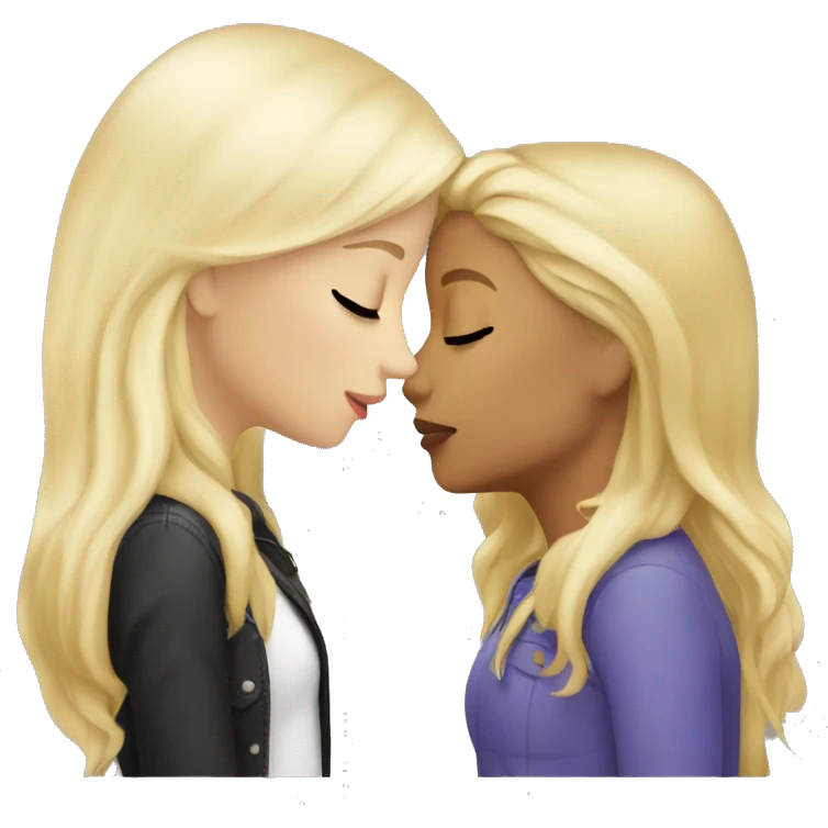 Blonde girl kissing brunette girl emoji