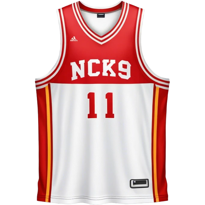 Cinematic Realistic image of a basketball jersey rendered in bold team colors with finely textured fabric and realistic creases, set against an energetic court backdrop with bright, dynamic lighting emoji