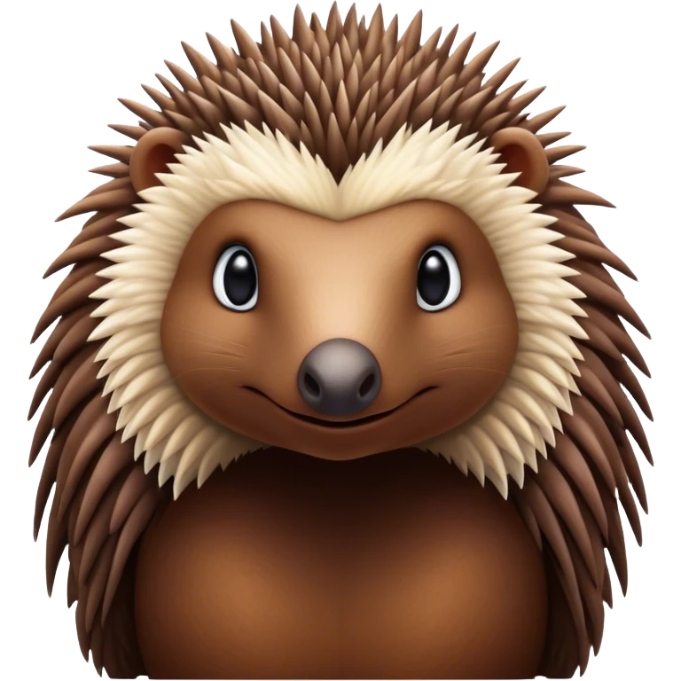 Cinematic Noble Echidna Portrait Emoji, Poised and regal, with a compact, spiky build and a textured, bristly fur in earthy browns, a distinctive pointed snout and keen, soulful eyes, Simplified yet sharp and sophisticated features, highly detailed, glowing with a warm, dignified glow, high shine, intelligent and resilient, stylized with an air of prickly elegance, focused and attentive, soft glowing outline, capturing the essence of a watchful and confident echidna, so majestic it feels as though it could scurry out of the screen with effortless authority! emoji