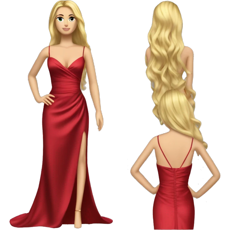 Red satin evening gown with spaghetti straps, a V-neck, ruched waist, and a high side slit. Designed as a standalone item, without a mannequin or person, similar to the dress emoji style. emoji