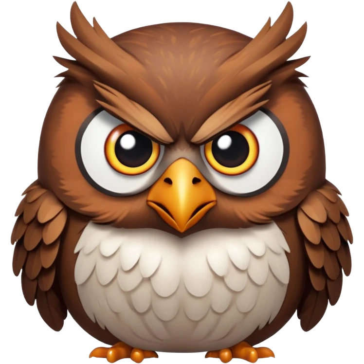 Angry Birds style owl, round body, expressive angry eyes emoji