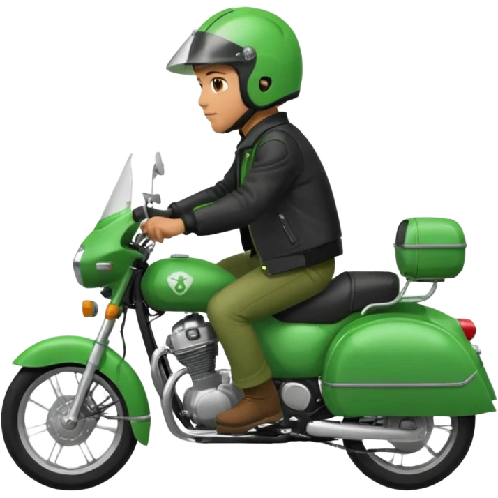 a man riding his green delivery motorcicle emoji