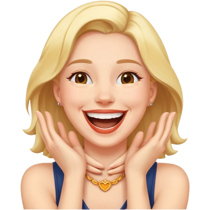 woman laughing with hands around neck  emoji