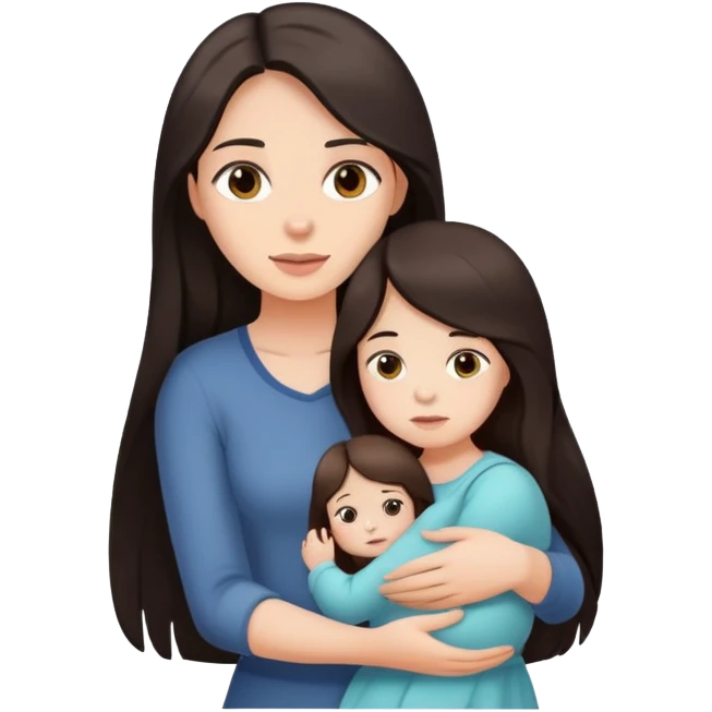 Girl in long dark hair holding her only daughter  emoji