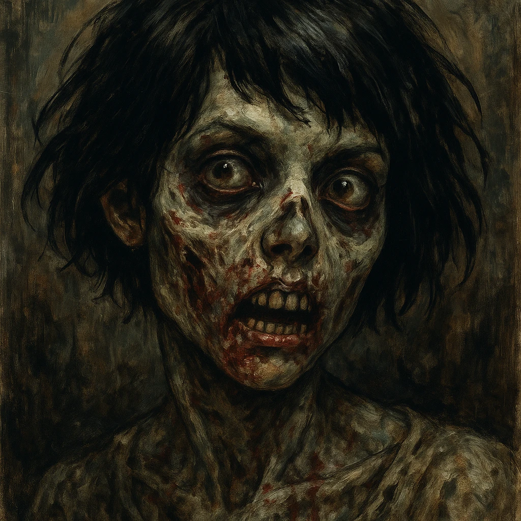 girl zombie with black short hair, detailed, expressive, unique style emoji