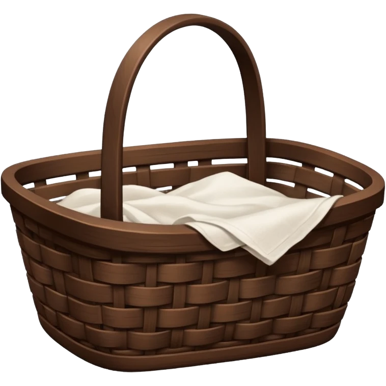 A dark wooden Brown basket with fresh washed linen emoji