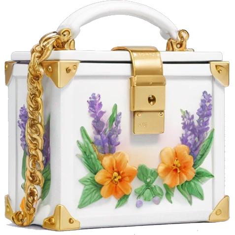 Dolce and Gabbana small white box bag with colourful lavender light blue light green orange pink red summer print and golden detais 2023 emoji