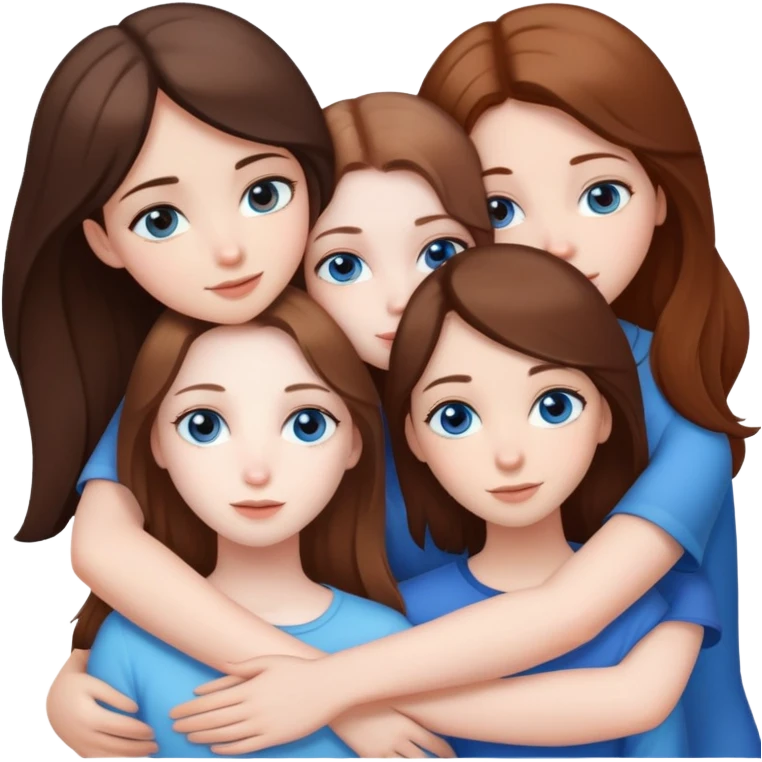 Three girls pale skin brown eyes brown hair hugging two girls with pale skin brown hair blue eyes emoji