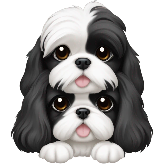 Two Shitz Tzu big faces black with white Puppies emoji