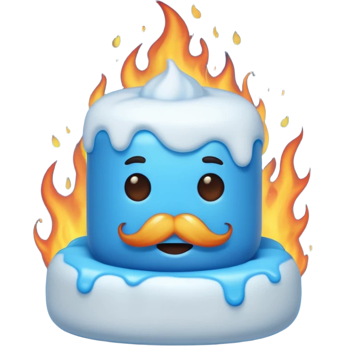blue marshmallow on fire with mustache, just marshmallow emoji