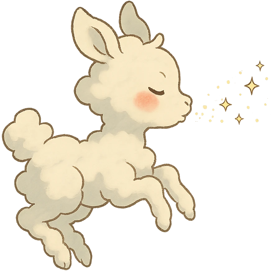 vanilla cloud doe, floating, rosy cheeks, blowing sparkles, ghibli-inspired emoji